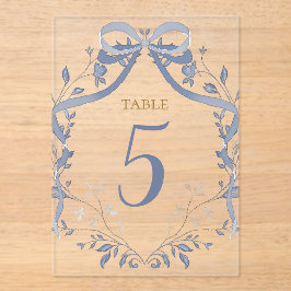 número de mesa con lazo azul elegante