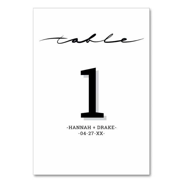 Número de Mesa con Letra a Mano Chic (Anverso)