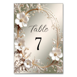 Número de mesa con marco floral blanco ornamentado