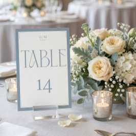 Número de Mesa con Monograma Azul Gris Elegante Se