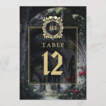 Número de mesa con monograma floral de ruinas góti