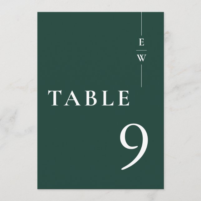 Número de mesa con monograma minimalista verde esm (Anverso)