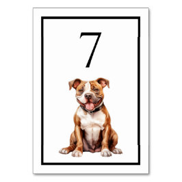 Número de mesa con perro Pit Bull en acuarela