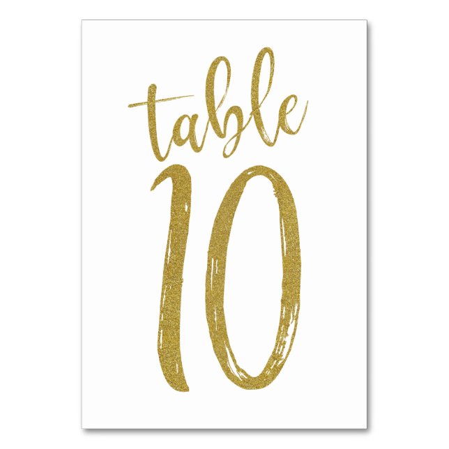 Número de mesa con purpurina dorada 10 (Anverso)