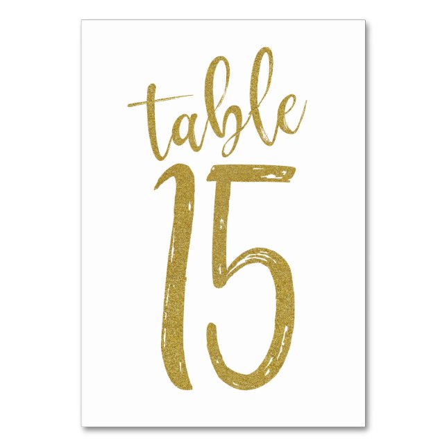 Número de mesa con purpurina dorada 15 (Anverso)