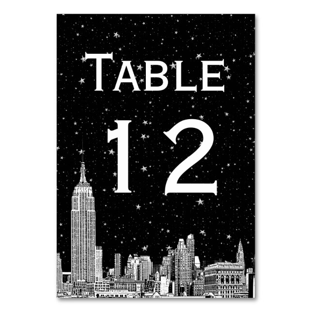 Número de mesa con silueta de NYC grabada y estrel (Reverso)