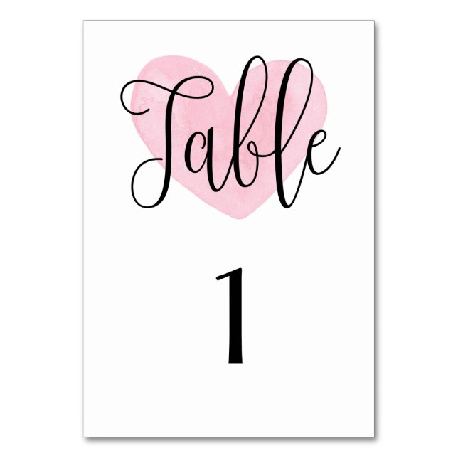 Número de mesa corazón rosa. Boda moderna romántic (Anverso)
