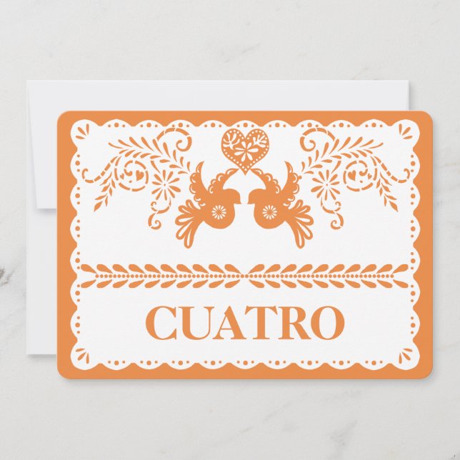 Número de Mesa Cuatro Papel Picado Fiesta Dorada (Anverso)