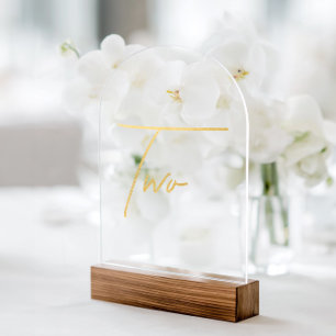 Número de mesa de acrílico con arco de lámina dora