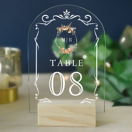 Número de mesa de acrílico para boda con cresta de