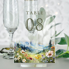Número de mesa de acrílico para boda en prado de f