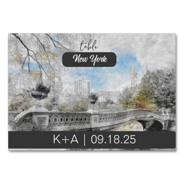 Número de Mesa de Acuarela de Central Park - Nueva (Anverso)