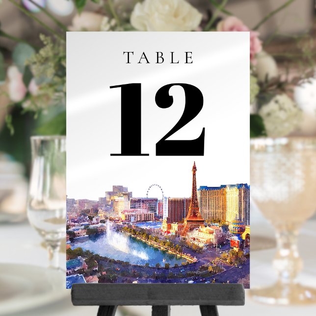 Número de mesa de acuarela de Las Vegas Nevada (Las Vegas Nevada Watercolor Table Number)