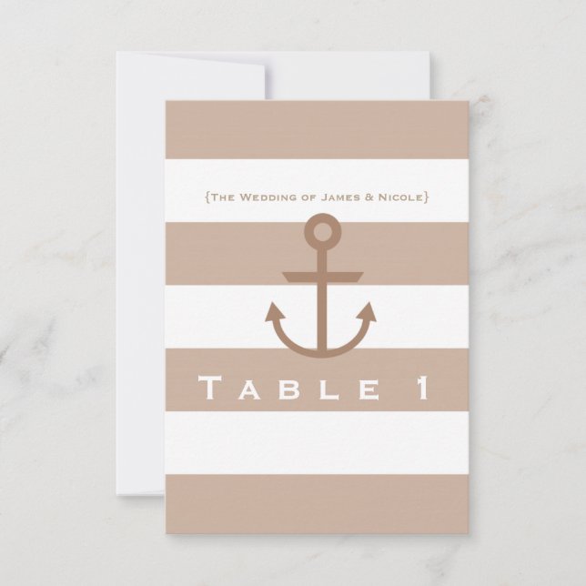 Número de mesa de ancla rayada marrón taupe y blan (Anverso)