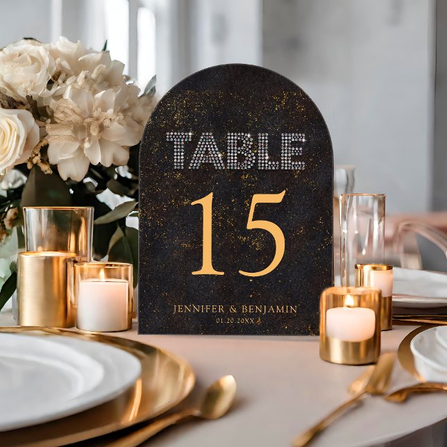 Número de Mesa de Arco Acrílico Boda Chic Oro Negr (Subido por el creador)