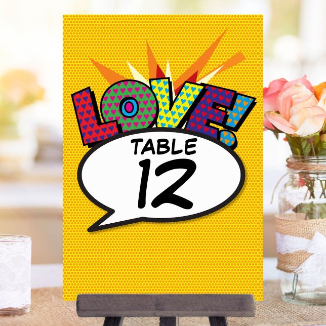 Número de mesa de arte pop de cómic (Comic Book Pop Art Table Number)