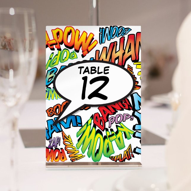 Número de mesa de arte pop de cómics (Fun Comic Book Pop Art Table Number)