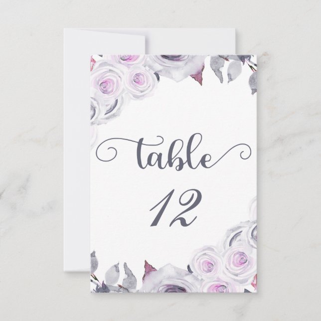 Número de mesa de asiento floral de lavanda y gris (Anverso)