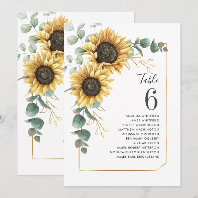 Número de mesa de asientos de boda de girasol de e (Anverso / Reverso)