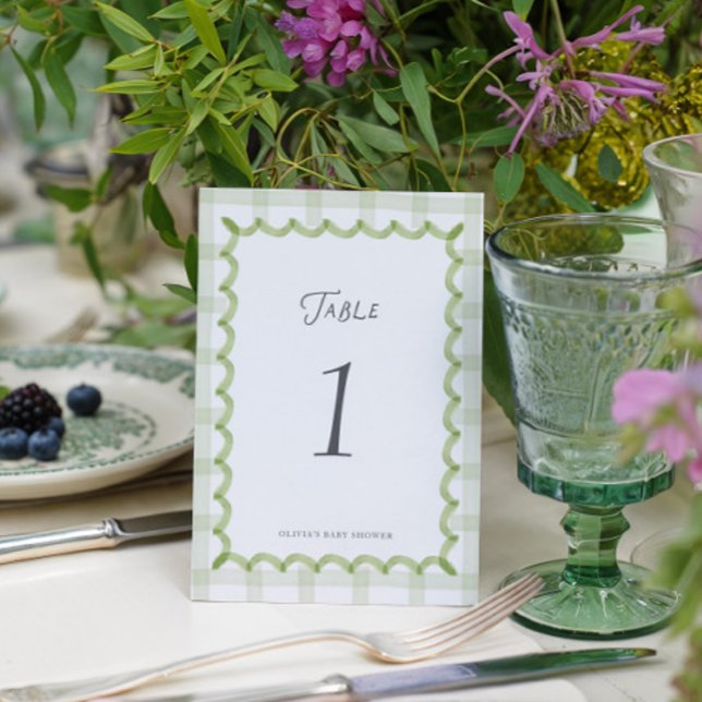 Número de mesa de Baby Shower de Gingham Verde Cap (Subido por el creador)