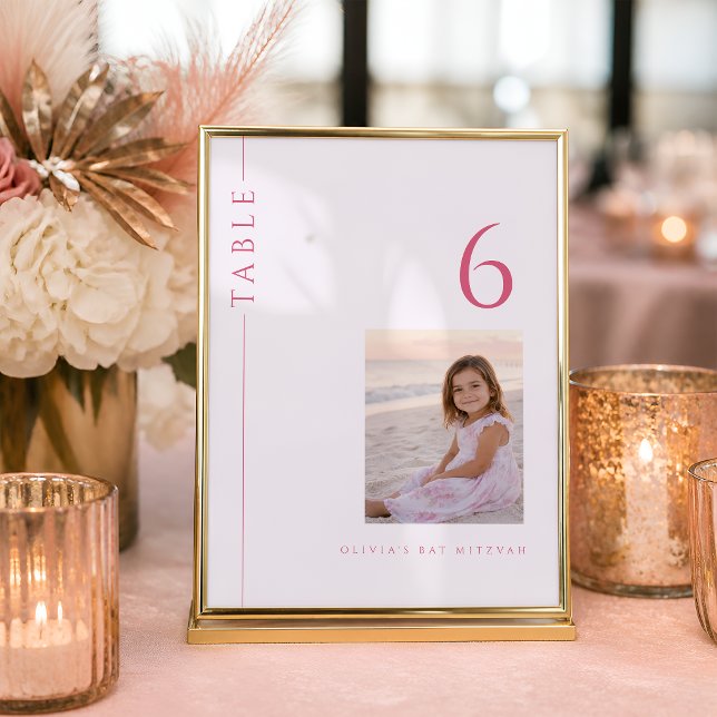 Número de mesa de Bat Mitzvah de rosa claro con fo (Subido por el creador)