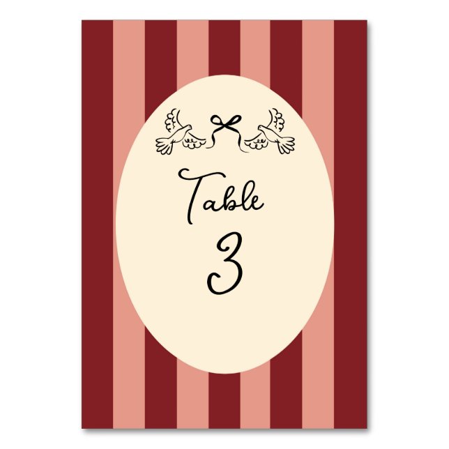 Número de mesa de boda a rayas rojas y rosadas cap (Anverso)