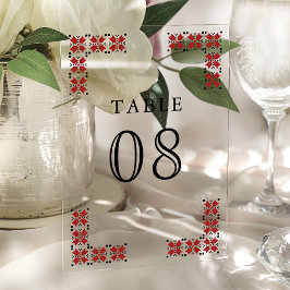 Número de mesa de boda acrílico ucraniano rojo