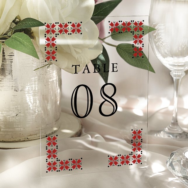 Número de mesa de boda acrílico ucraniano rojo (Subido por el creador)