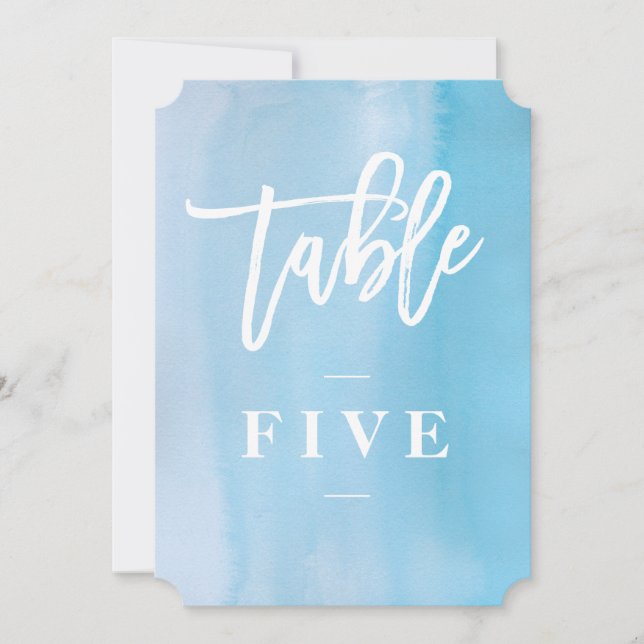 Número de mesa de boda acuarela azul (Anverso)
