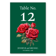 Número de Mesa de Boda Acuarela Rosas Rojas