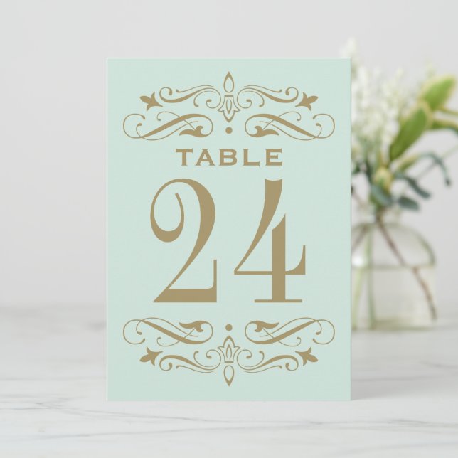 Número de mesa de boda antiguo menta vintage (Anverso de pie)