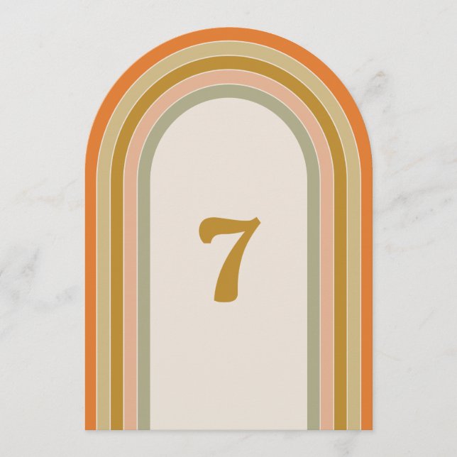 Número de mesa de boda arcoíris retro arco (Anverso)