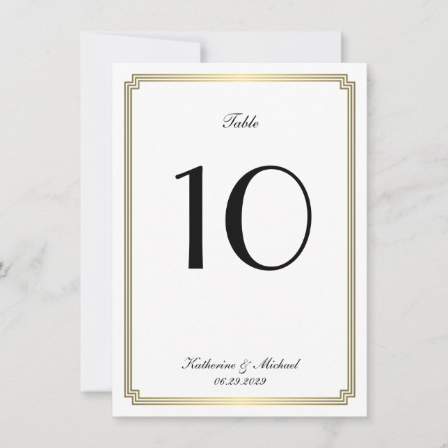 Número de Mesa de Boda Art Déco Blanco Elegante (Anverso)