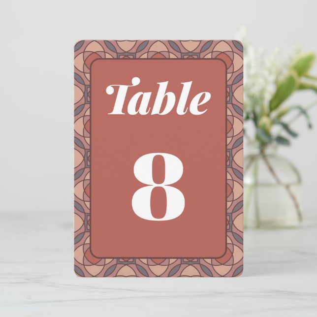 Número de mesa de boda Art Déco con canela y Marsa (Anverso de pie)