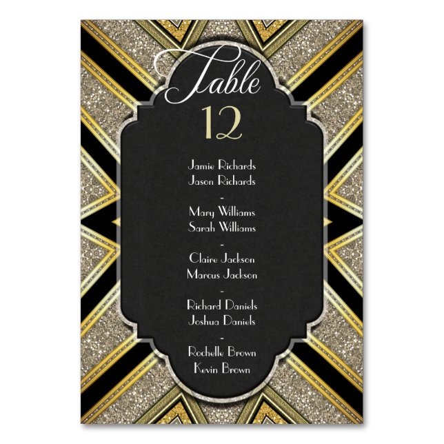 Número de mesa de boda Art Deco Goldy con nombres  (Reverso)