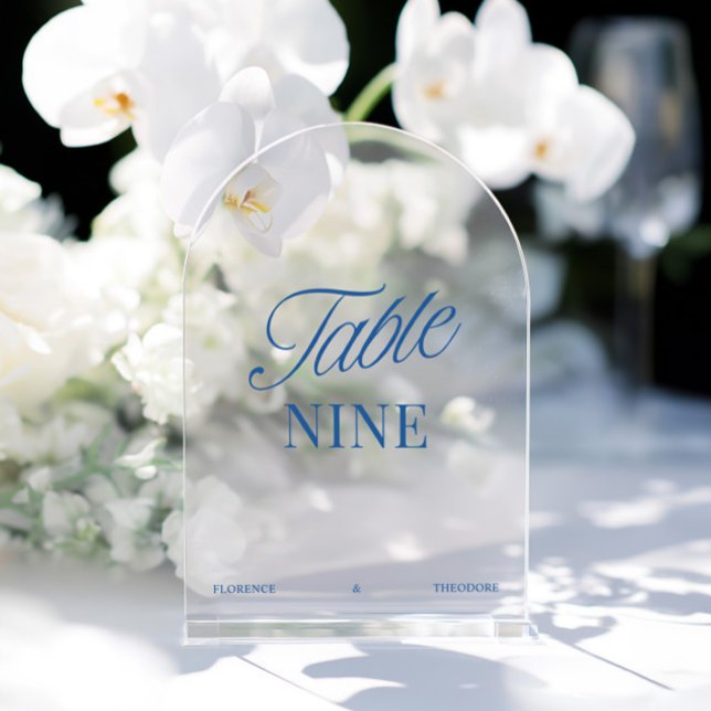 Número de Mesa de Boda Azul Acrílico Moderno (Modern Acrylic Blue Wedding Table Number)