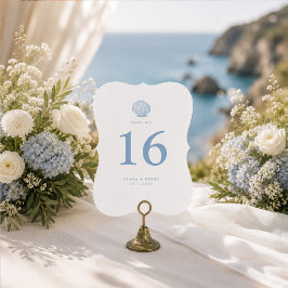 Número de mesa de boda azul costero con recorte