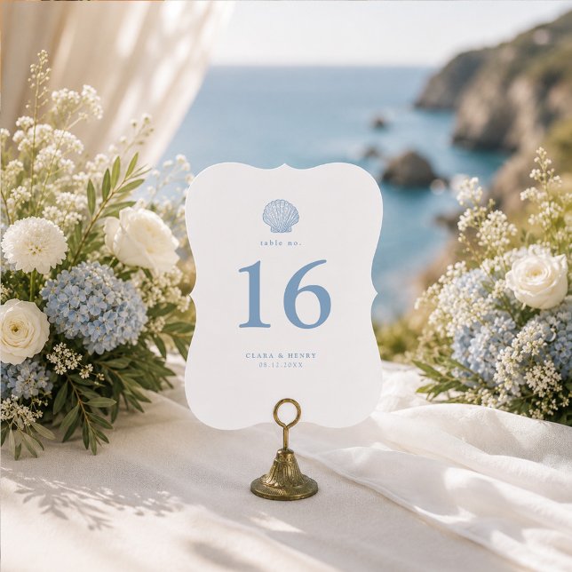 Número de mesa de boda azul costero con recorte (Subido por el creador)