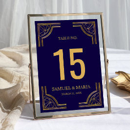Número de mesa de boda azul elegante dorado orname