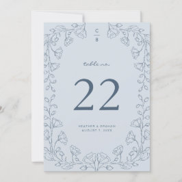 Número de mesa de boda azul floral