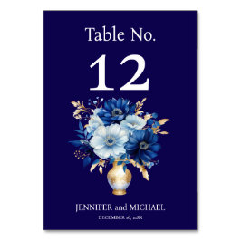 Número de mesa de boda azul marino y dorado
