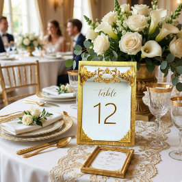 Número de Mesa de Boda Barroco en Oro Elegante
