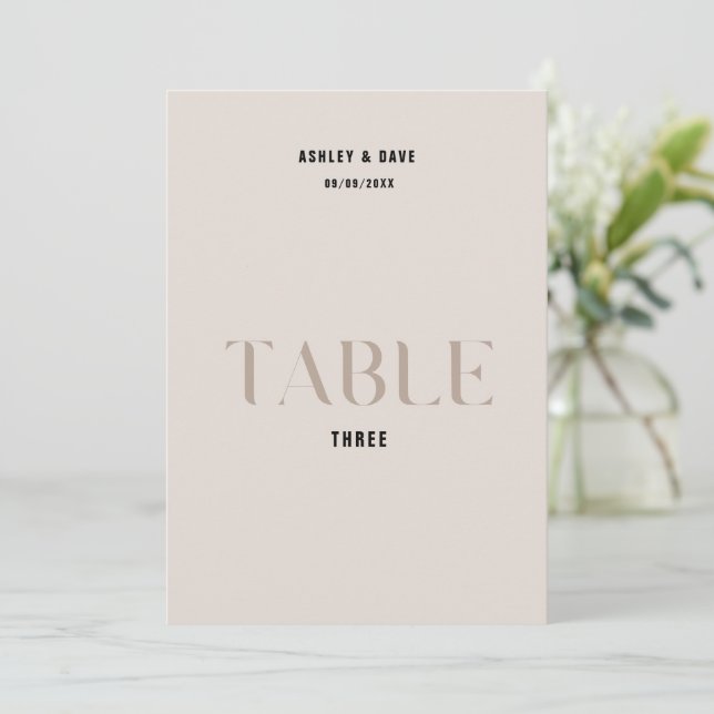 Número de mesa de boda beige negrita Tabla 3 (Anverso de pie)