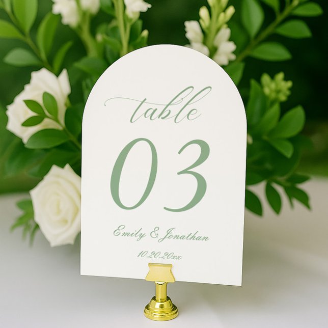 Número de mesa de boda blanco y verde salvia (Subido por el creador)