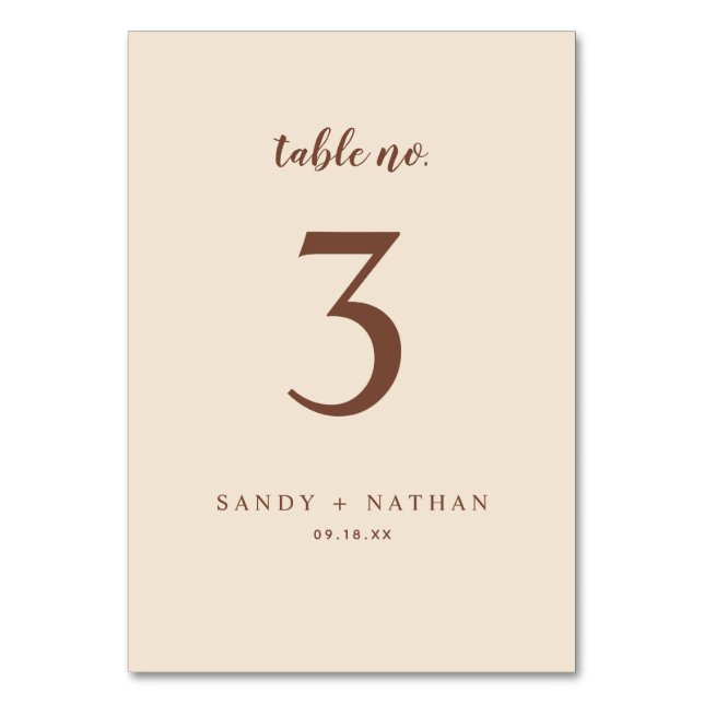 Número de mesa de boda boho beige (Anverso)