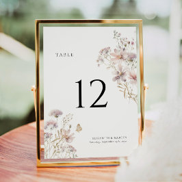 Número de mesa de boda boho de flor silvestre rosa
