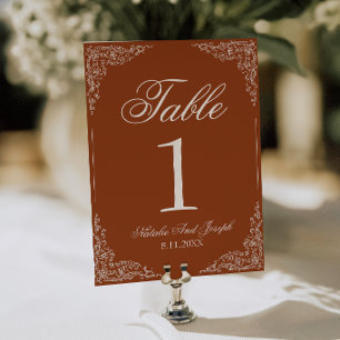 Número de mesa de boda Boho Floral Naranja Quemada