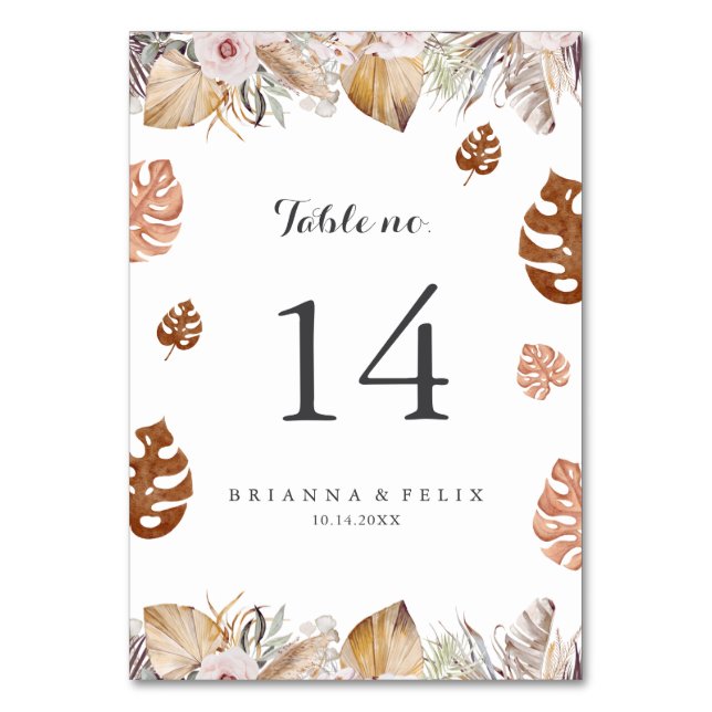 Número de mesa de boda boho neutral rústico (Anverso)