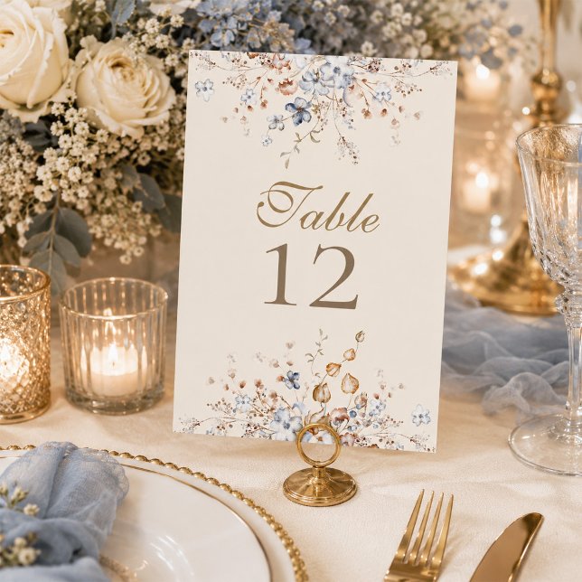 Número de mesa de boda botánico azul polvoriento (Dusty Blue Botanical Wedding Table Number)