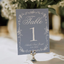 Número de mesa de boda botánico azul polvoriento f